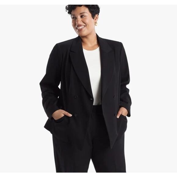 MM. Lafleur Womens The Roxane Double Breasted Blazer Size 2X Black Twill Career - Picture 1 of 14